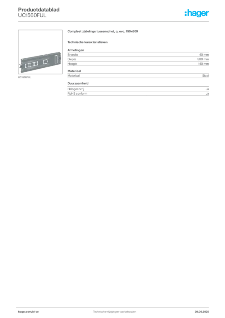 Afbeelding Hager Productdatablad UC1560FUL | Hager Belgium