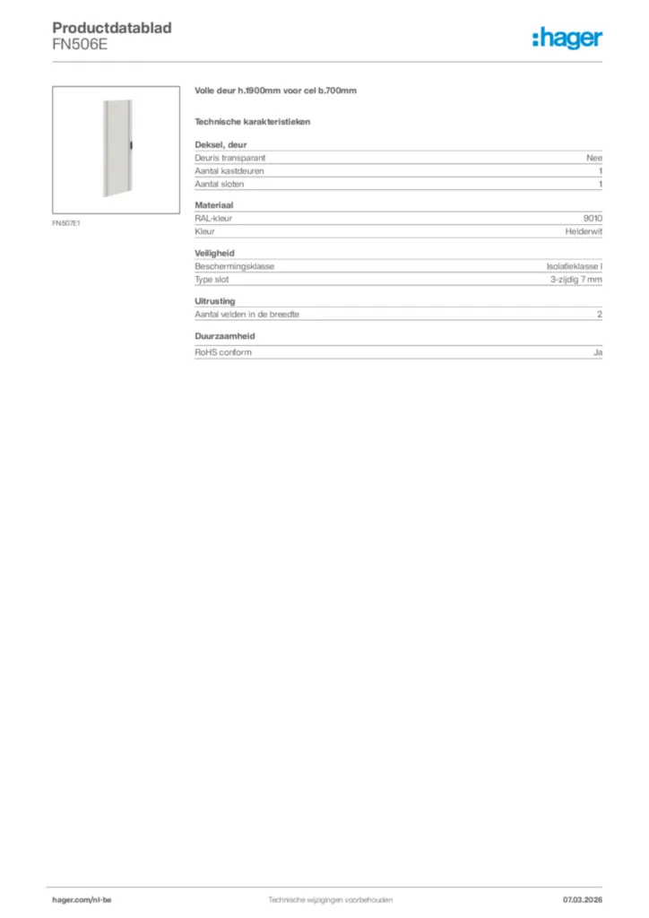 Afbeelding Hager Productdatablad FN506E | Hager Belgium