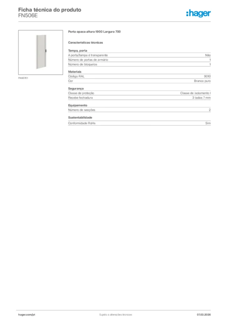 Imagem Hager Ficha técnica do produto FN506E | Hager Portugal
