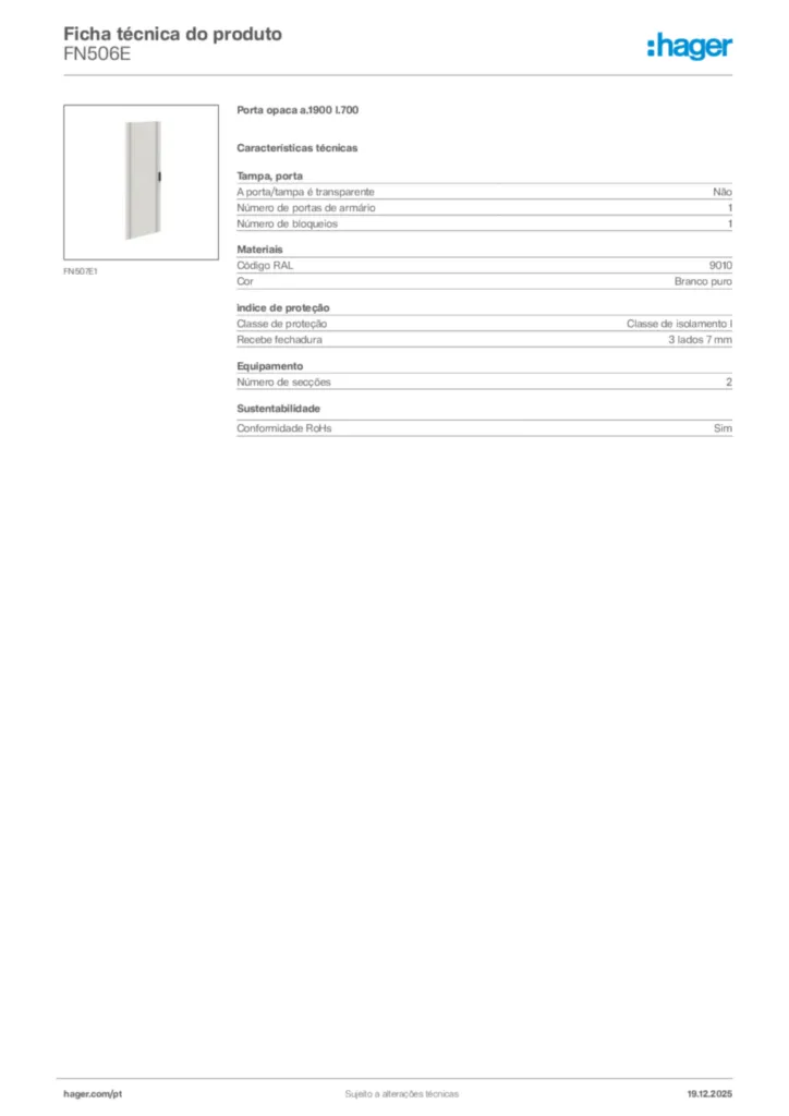 Imagem Hager Ficha técnica do produto FN506E | Hager Portugal