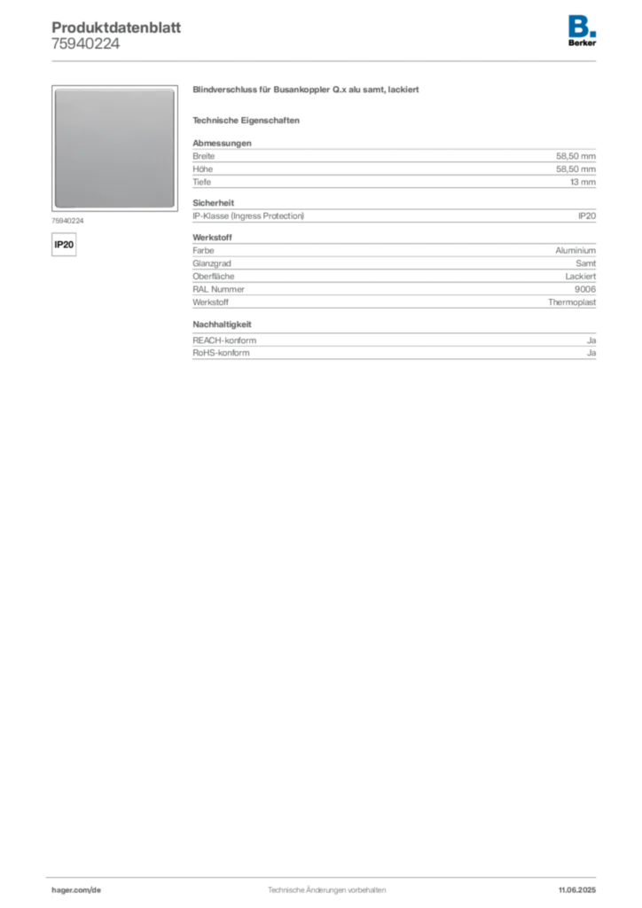Bild Berker Produktdatenblatt 75940224 | Hager Deutschland