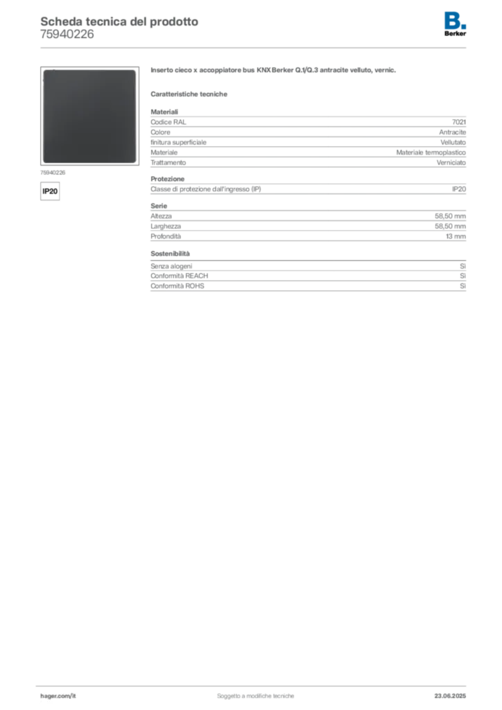 Immagine Berker Scheda tecnica del prodotto 75940226 | Hager Italia