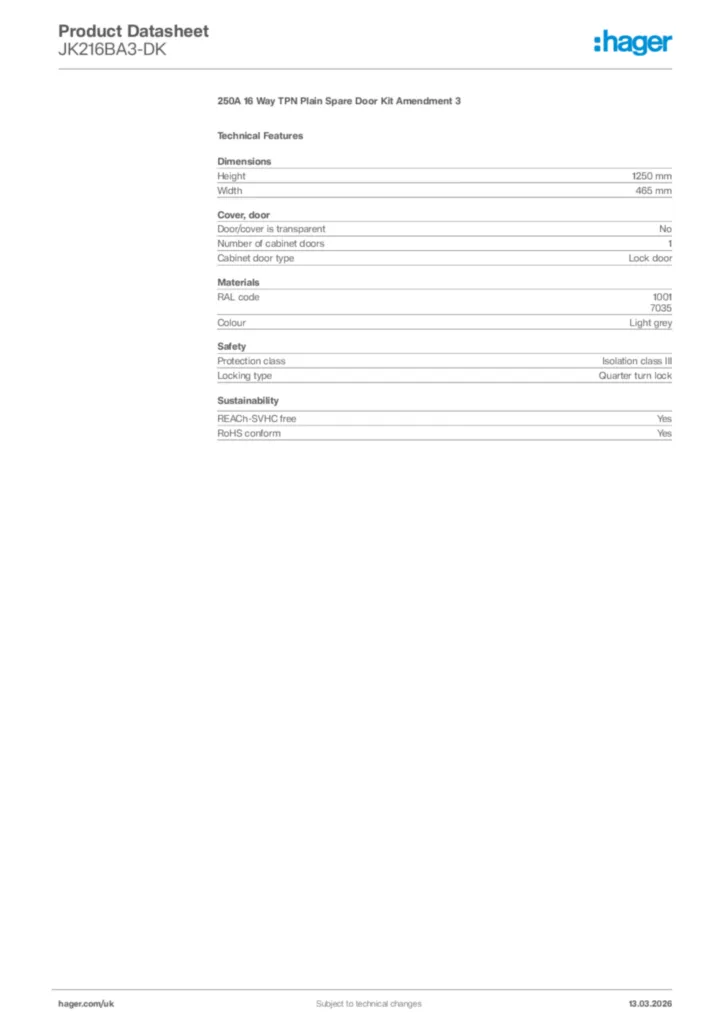 Image Hager Product data sheet JK216BA3-DK  | Hager