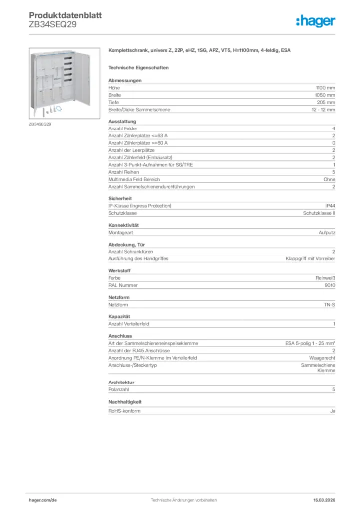 Bild Hager Produktdatenblatt ZB34SEQ29 | Hager Deutschland