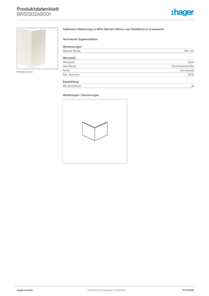 Bild Hager Produktdatenblatt BRS1202A9001 | Hager Deutschland