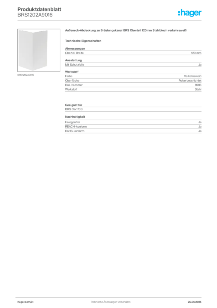 Bild Hager Produktdatenblatt BRS1202A9016 | Hager Deutschland