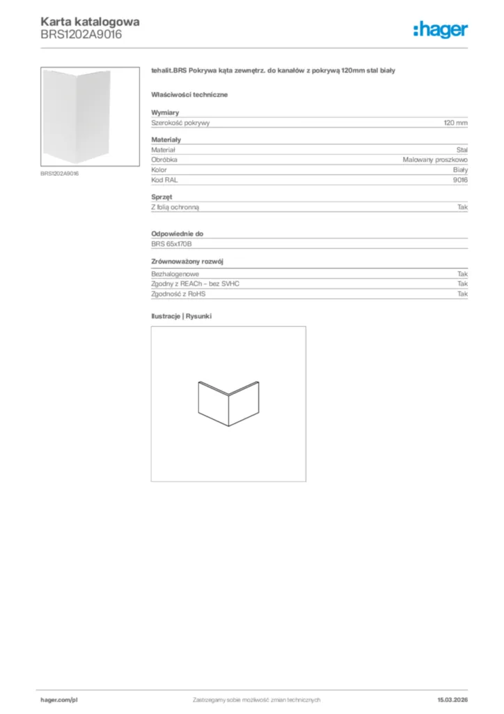 Zdjęcie Hager Karta katalogowa BRS1202A9016 | Hager Polska
