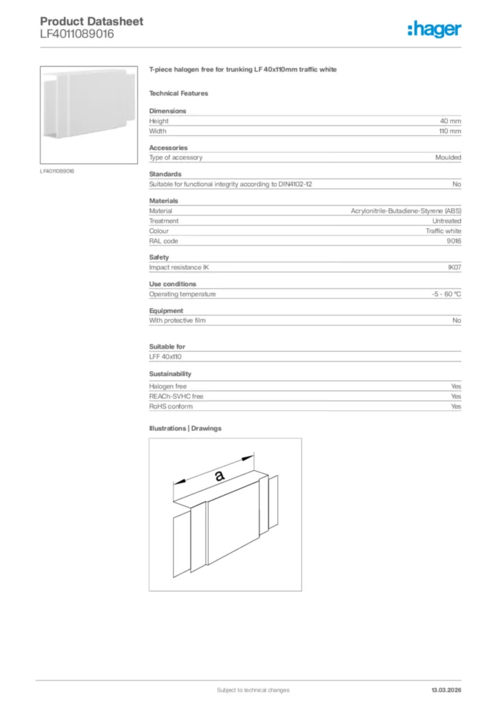 Image Hager Product data sheet LF4011089016  | Hager Africa