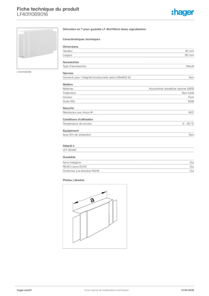 Image Hager Fiche technique du produit LF4011089016 | Hager France