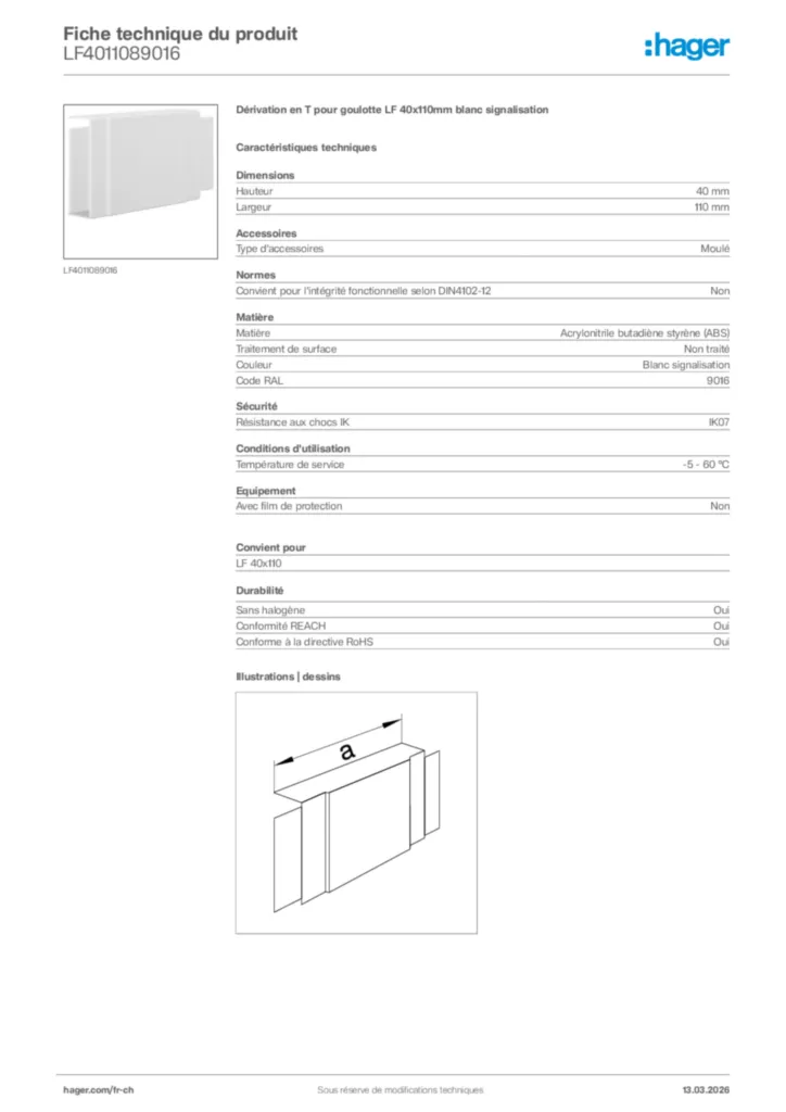 Image Hager Fiche technique du produit LF4011089016 | Hager Suisse