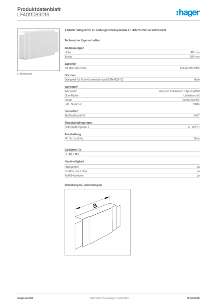 Bild Hager Produktdatenblatt LF4011089016 | Hager Deutschland
