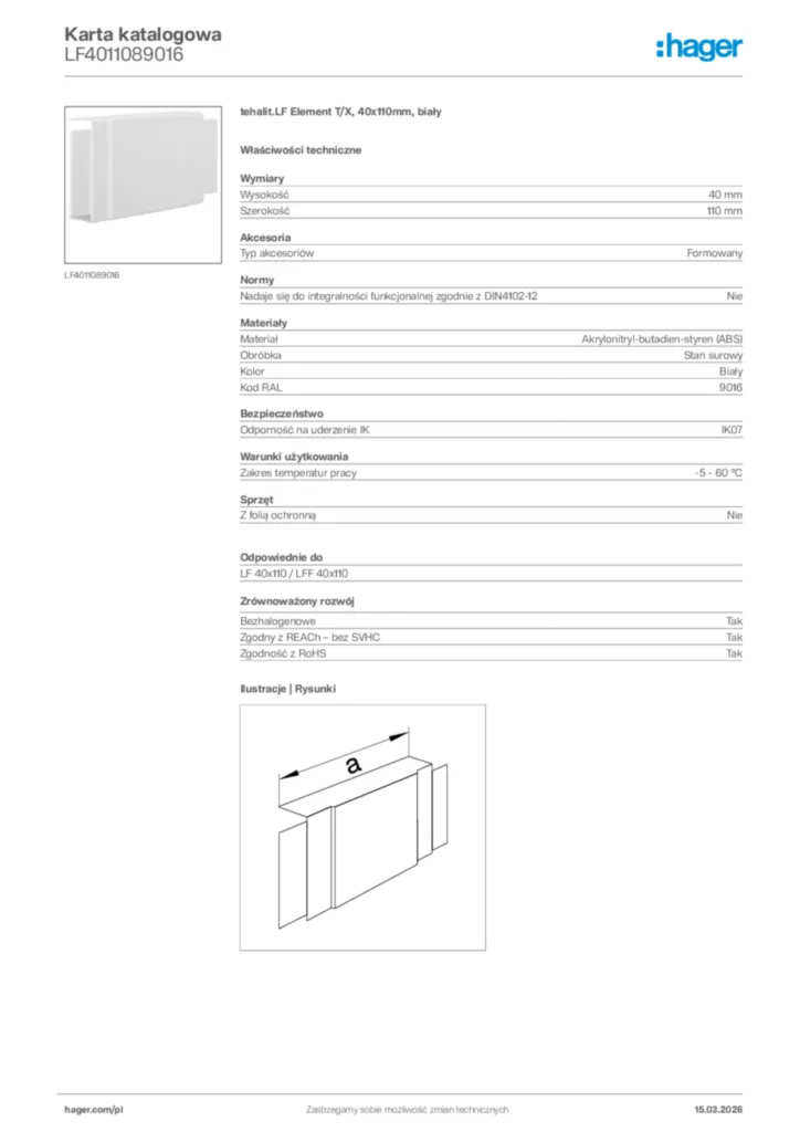 Zdjęcie Hager Karta katalogowa LF4011089016 | Hager Polska