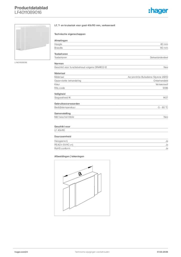 Afbeelding Hager Productdatablad LF4011089016 | Hager Nederland