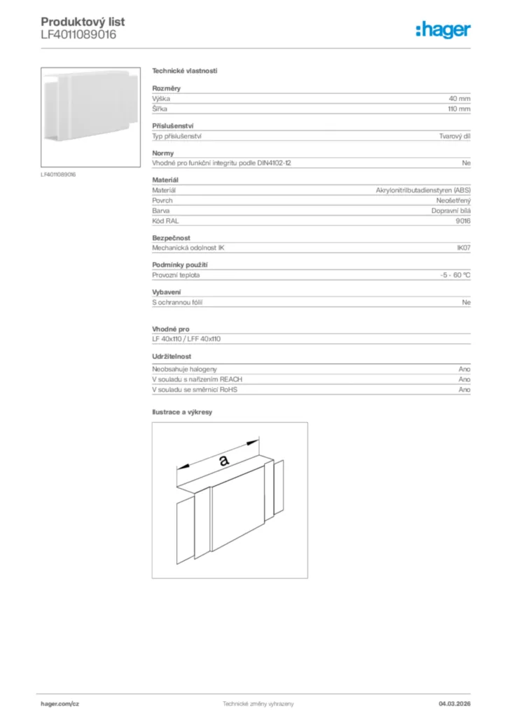 Obrázek Hager Product data sheet LF4011089016 | Hager