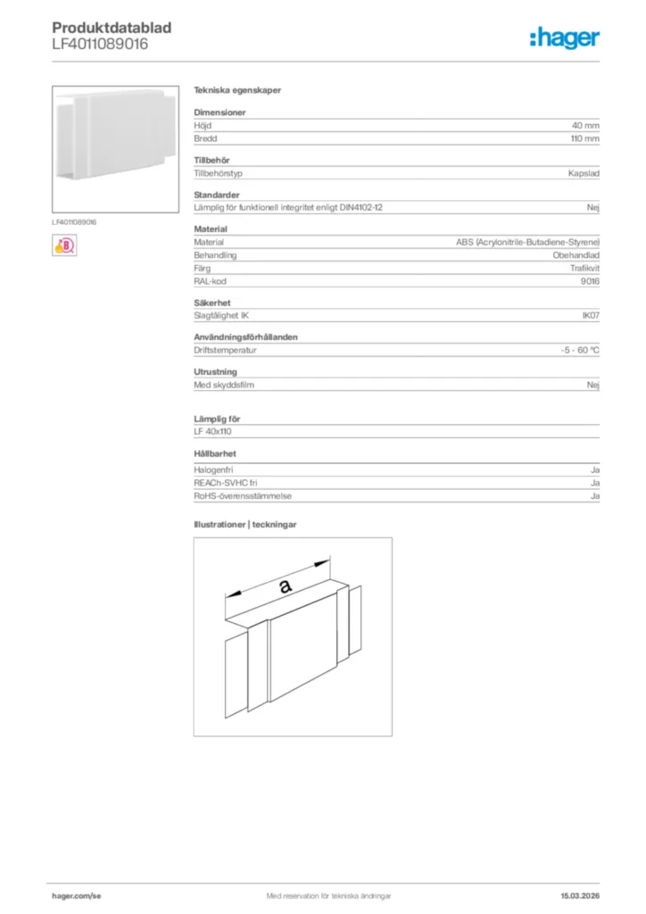 Bild Hager Produktdatablad LF4011089016 | Hager Sverige
