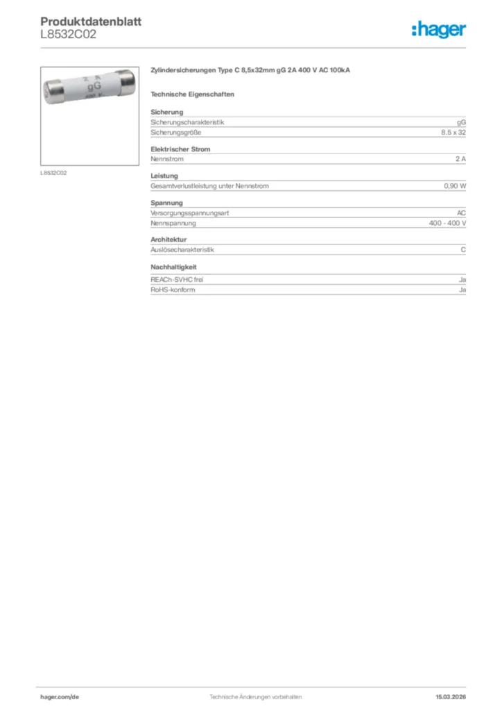 Bild Hager Produktdatenblatt L8532C02 | Hager Deutschland