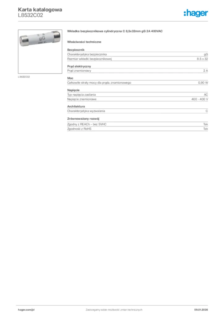Zdjęcie Hager Karta katalogowa L8532C02 | Hager Polska