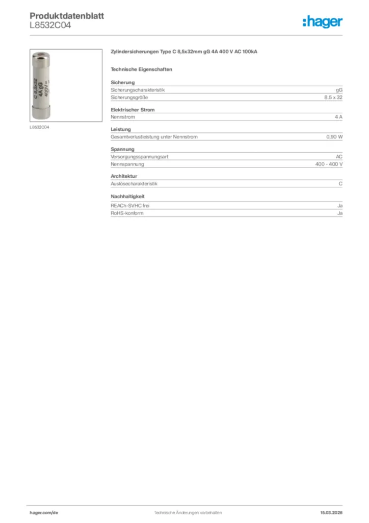 Bild Hager Produktdatenblatt L8532C04 | Hager Deutschland
