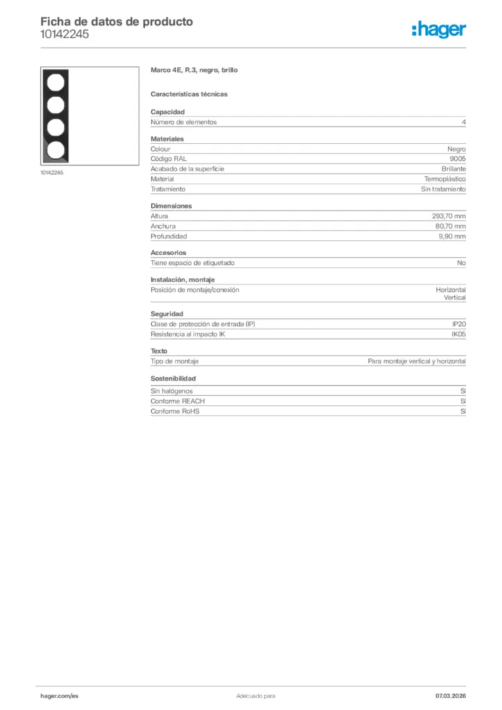 Imagen Hager Ficha de datos de producto 10142245 | Hager España