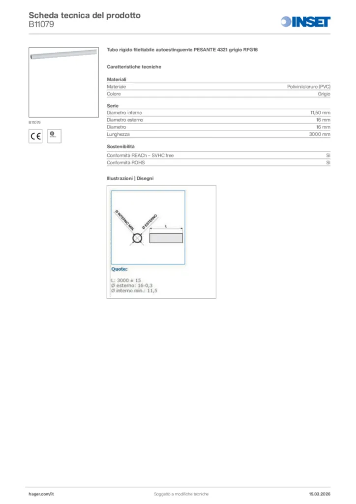 Immagine Inset Scheda tecnica del prodotto B11079 | Hager Italia