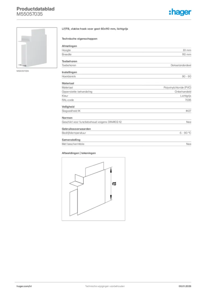 Afbeelding Hager Productdatablad M55057035 | Hager Nederland