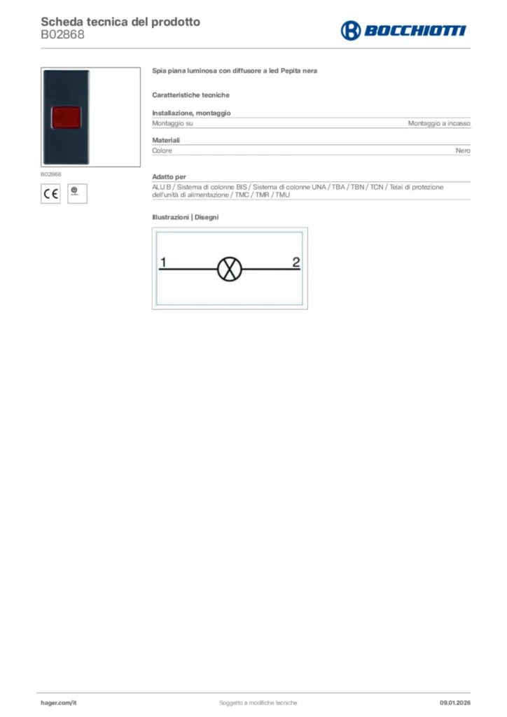 Immagine Bocchiotti Scheda tecnica del prodotto B02868 | Hager Italia