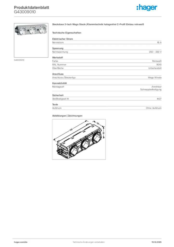 Bild Hager Produktdatenblatt G43009010 | Hager Deutschland