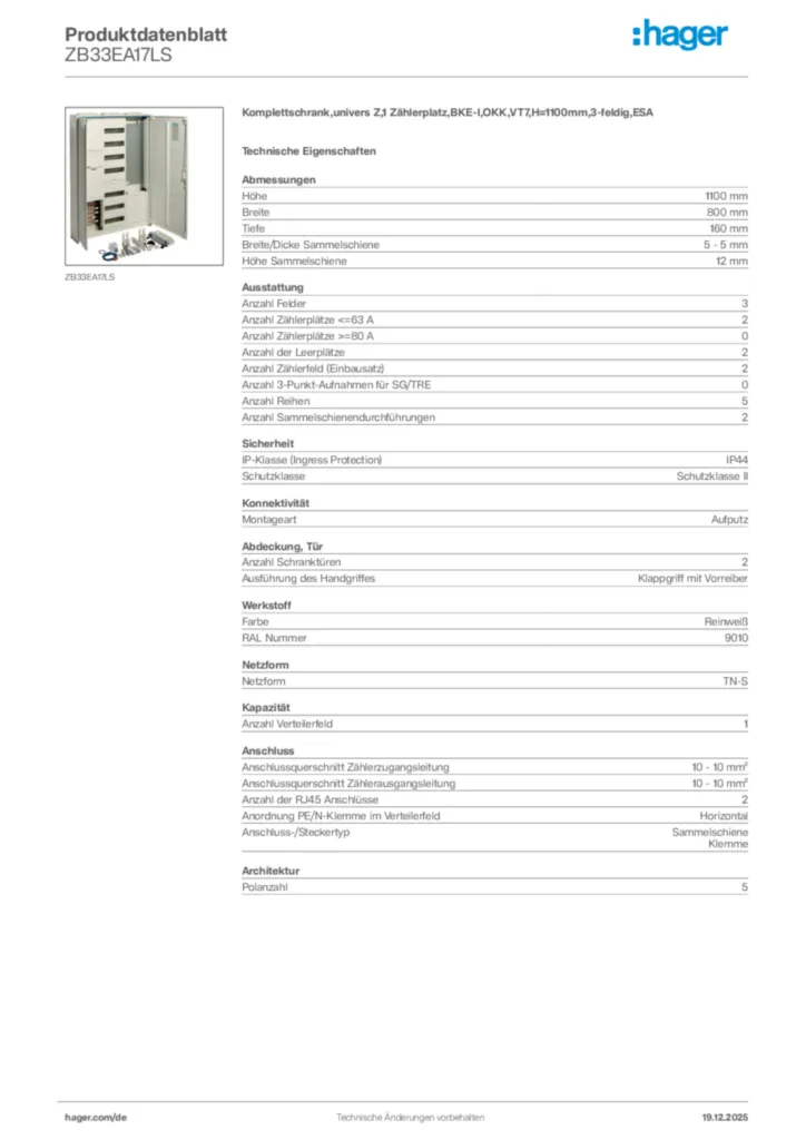 Bild Hager Produktdatenblatt ZB33EA17LS | Hager Deutschland