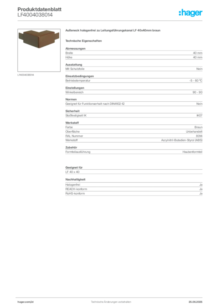 Bild Hager Produktdatenblatt LF4004038014 | Hager Deutschland