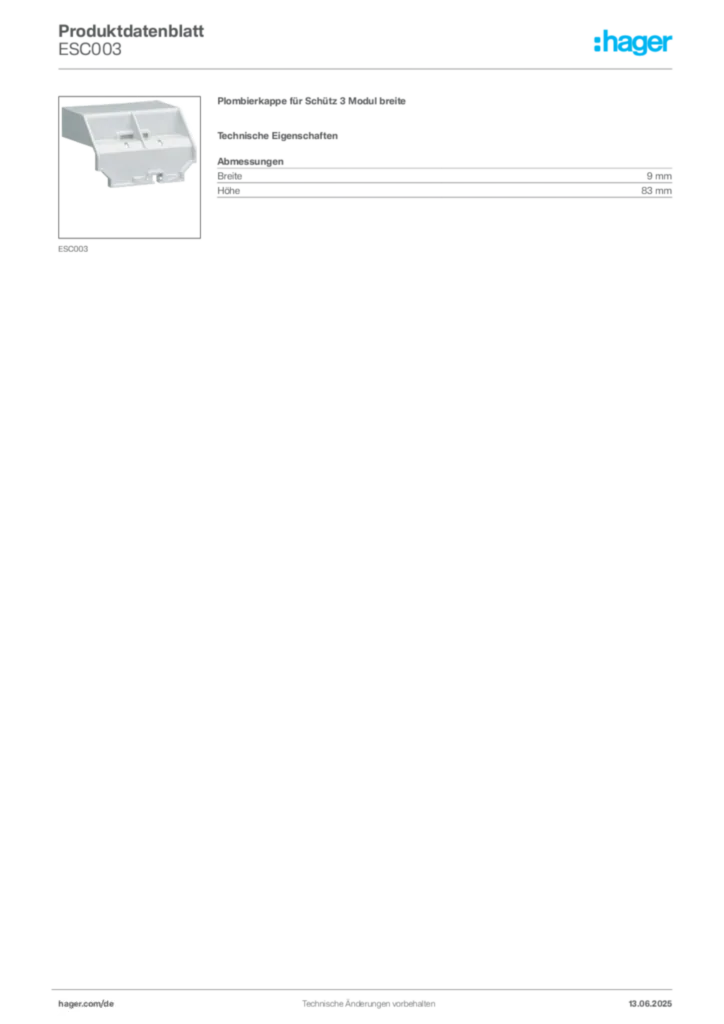Hager Produktdatenblatt ESC003