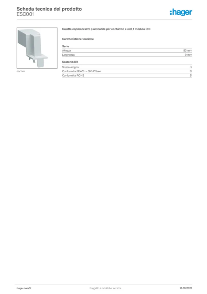 Immagine Hager Scheda tecnica del prodotto ESC001 | Hager Italia