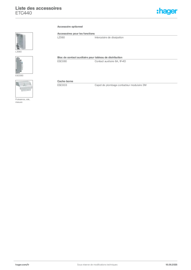 Image Hager Fiche technique du produit ETC440 | Hager France