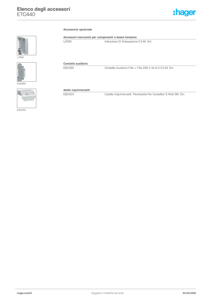 Immagine Hager Scheda tecnica del prodotto ETC440 | Hager Italia