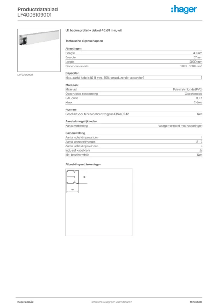 Afbeelding Hager Productdatablad LF4006109001 | Hager Nederland