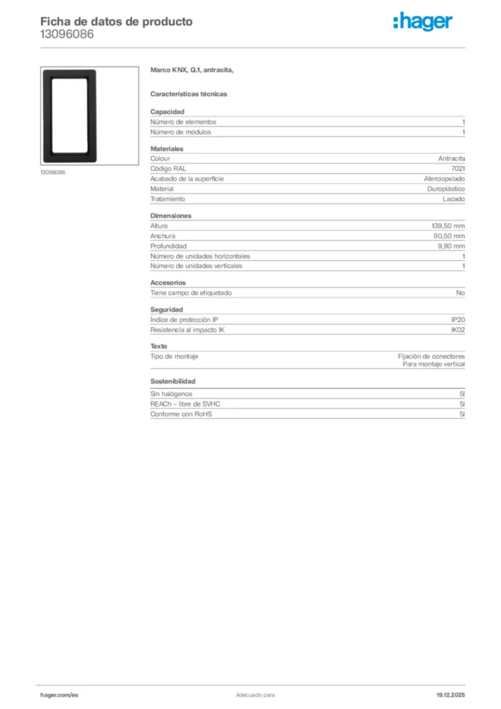 Imagen Hager Ficha de datos de producto 13096086 | Hager España
