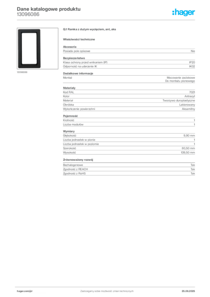 Zdjęcie Hager Karta katalogowa 13096086 | Hager Polska