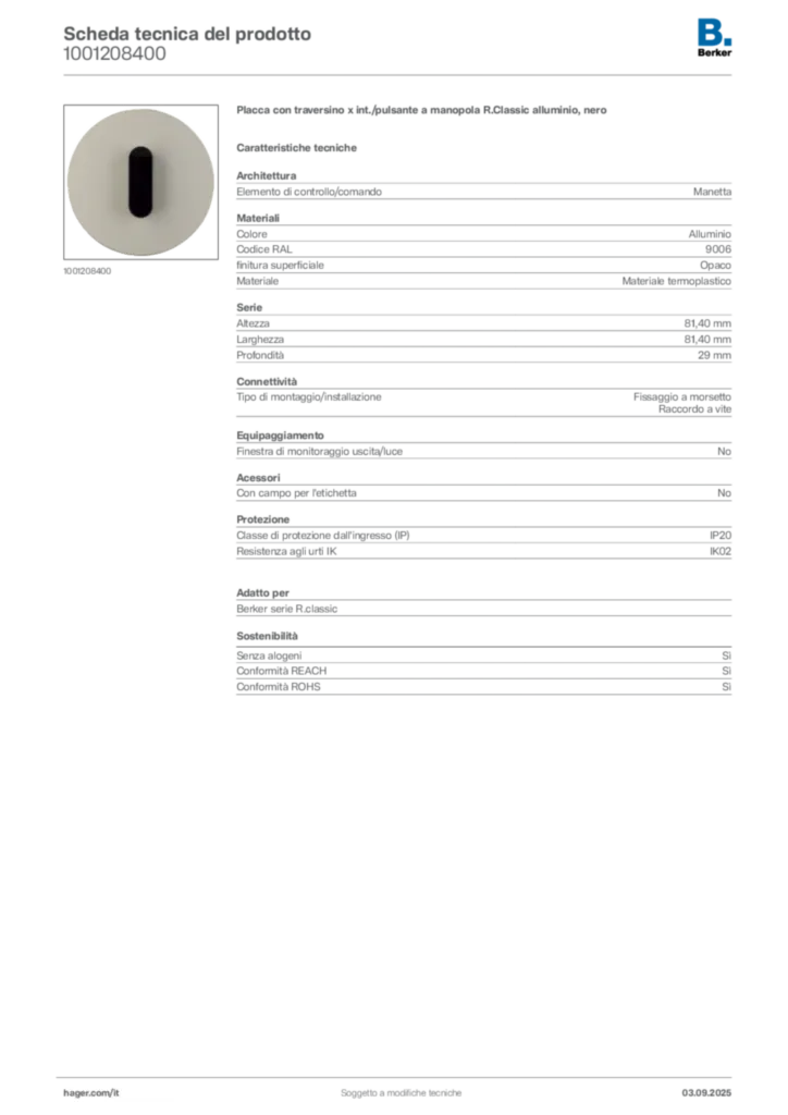 Immagine Berker Scheda tecnica del prodotto 1001208400 | Hager Italia