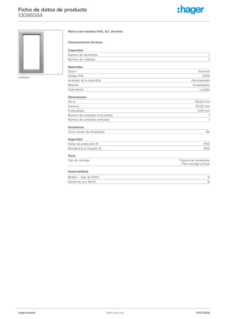 Imagen Hager Ficha de datos de producto 13096084 | Hager España