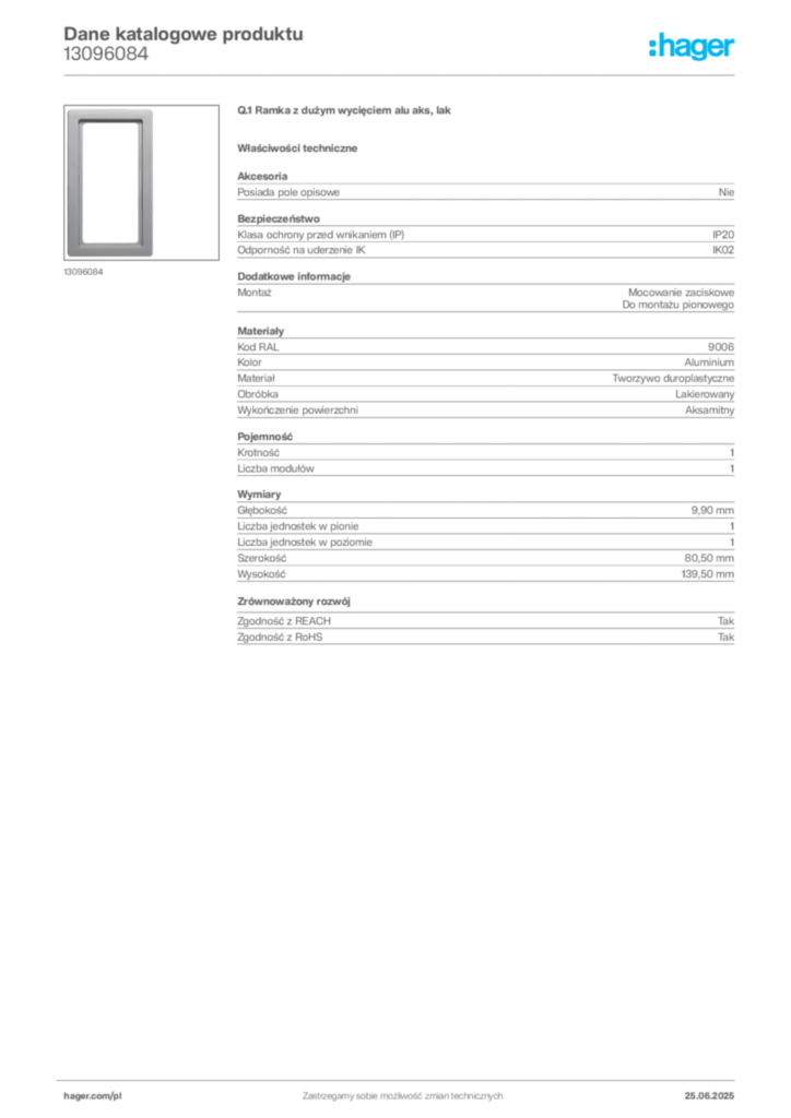 Zdjęcie Hager Karta katalogowa 13096084 | Hager Polska