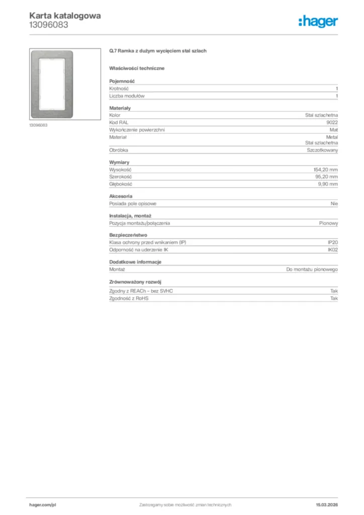 Zdjęcie Hager Karta katalogowa 13096083 | Hager Polska