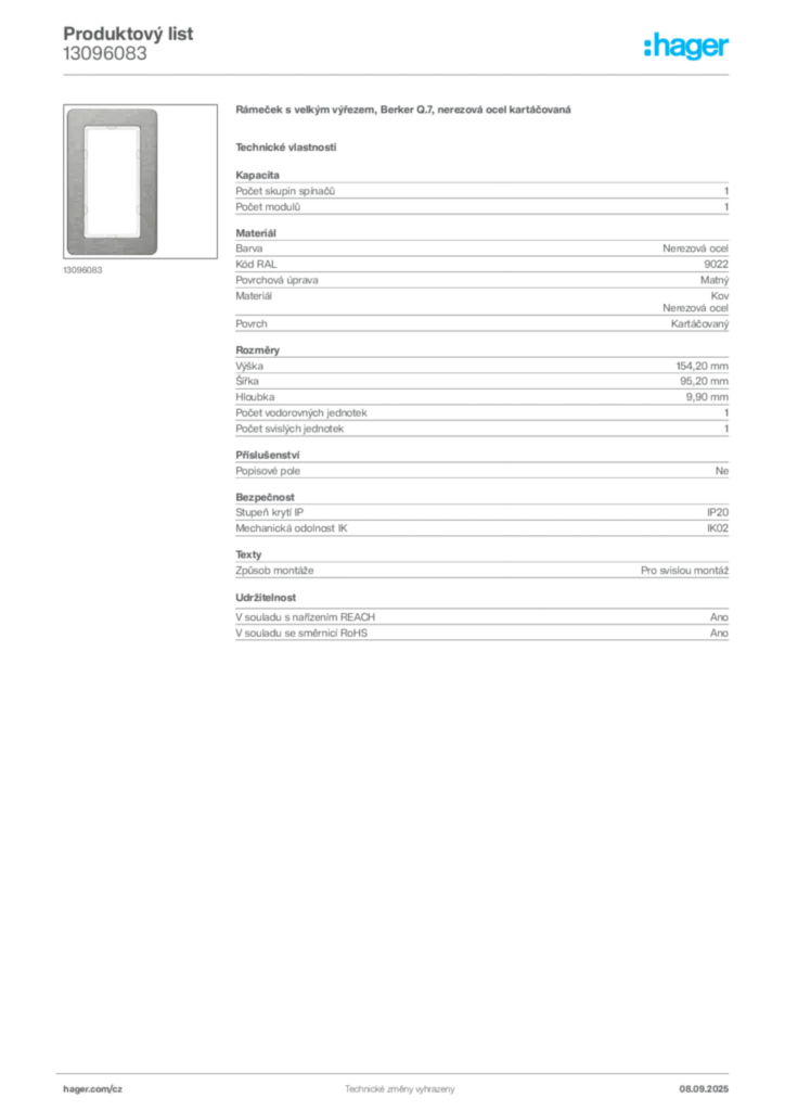 Obrázek Hager Produktový list 13096083 | Hager