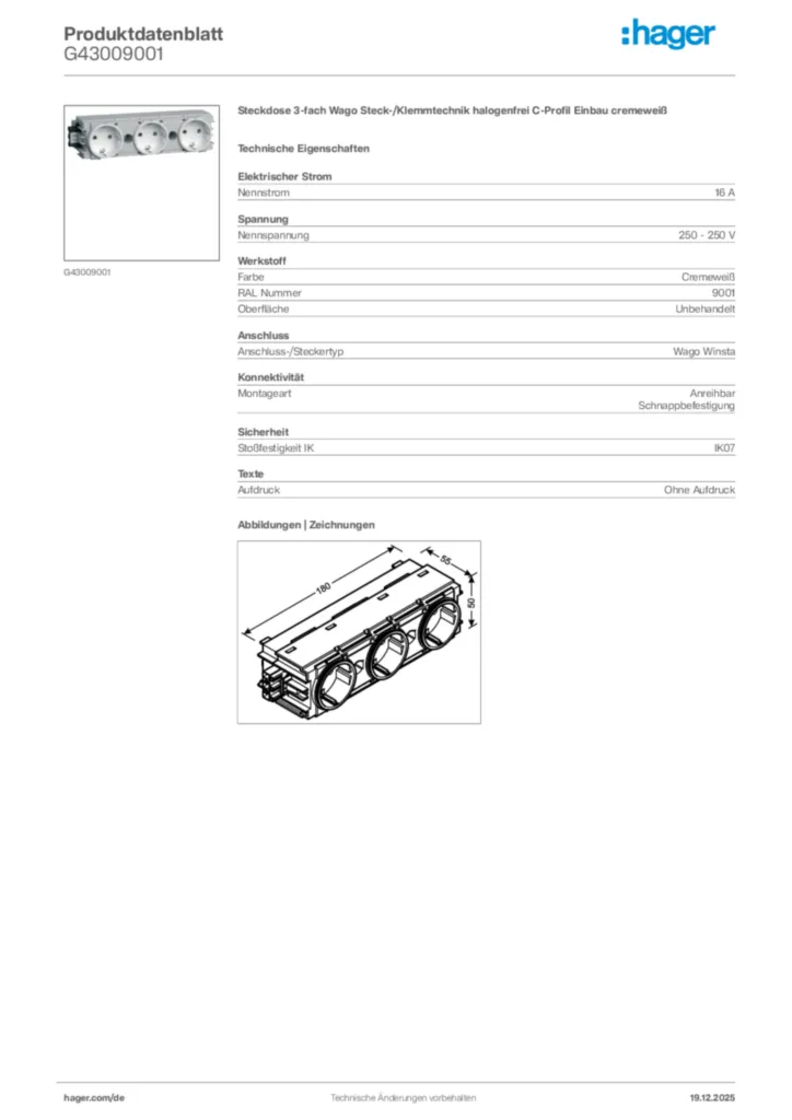 Bild Hager Produktdatenblatt G43009001 | Hager Deutschland