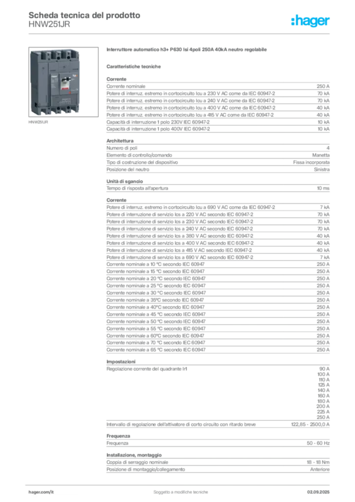 Immagine Hager Scheda tecnica del prodotto HNW251JR | Hager Italia