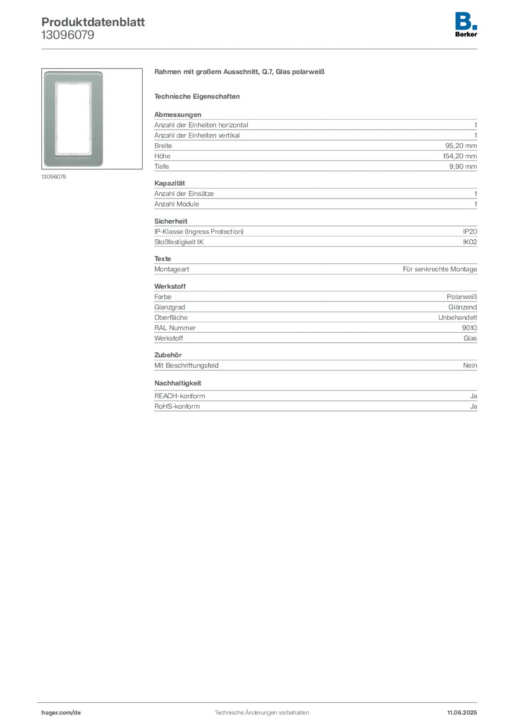 Bild Berker Produktdatenblatt 13096079 | Hager Deutschland