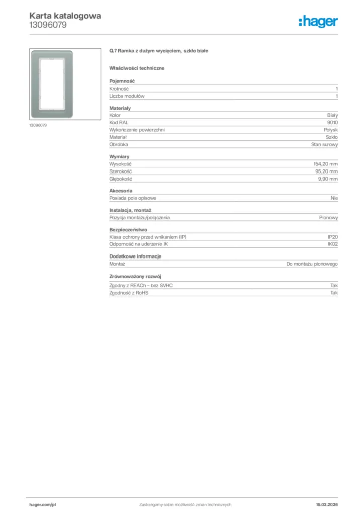Zdjęcie Hager Karta katalogowa 13096079 | Hager Polska