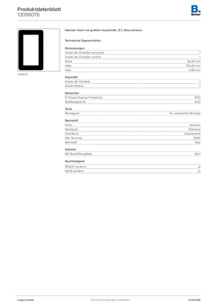 Bild Berker Produktdatenblatt 13096076 | Hager Deutschland