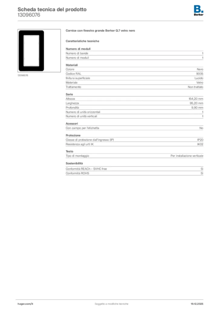 Immagine Berker Scheda tecnica del prodotto 13096076 | Hager Italia