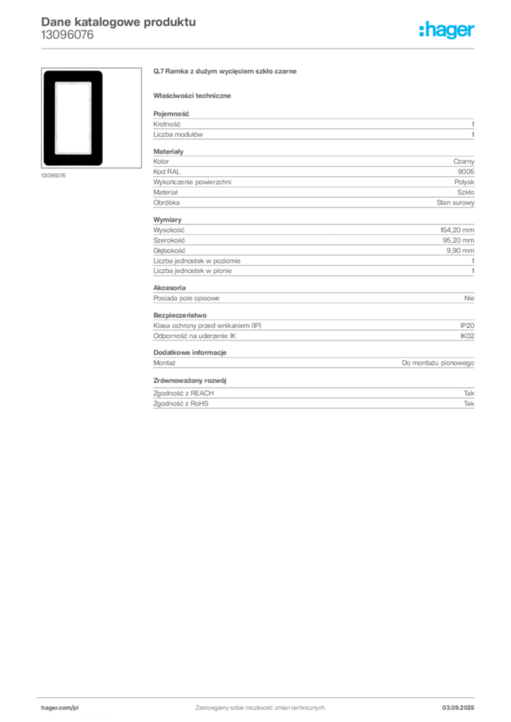 Zdjęcie Hager Karta katalogowa 13096076 | Hager Polska