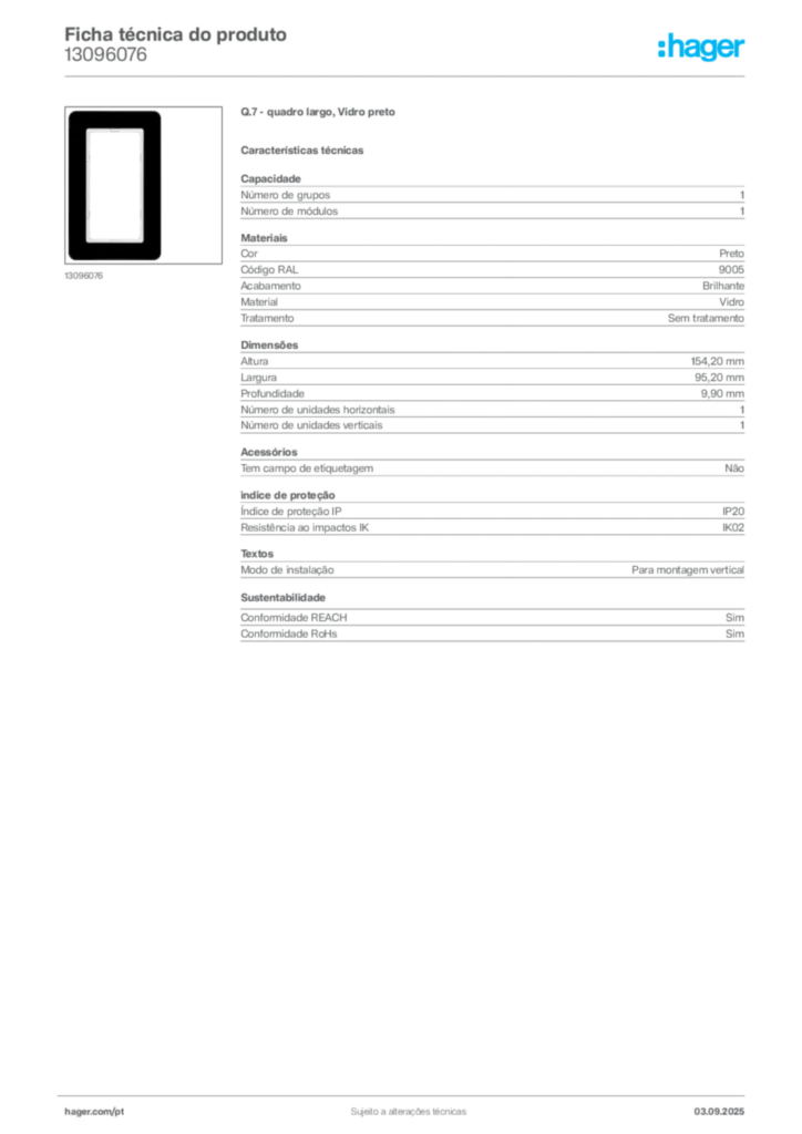 Imagem Hager Ficha técnica do produto 13096076 | Hager Portugal