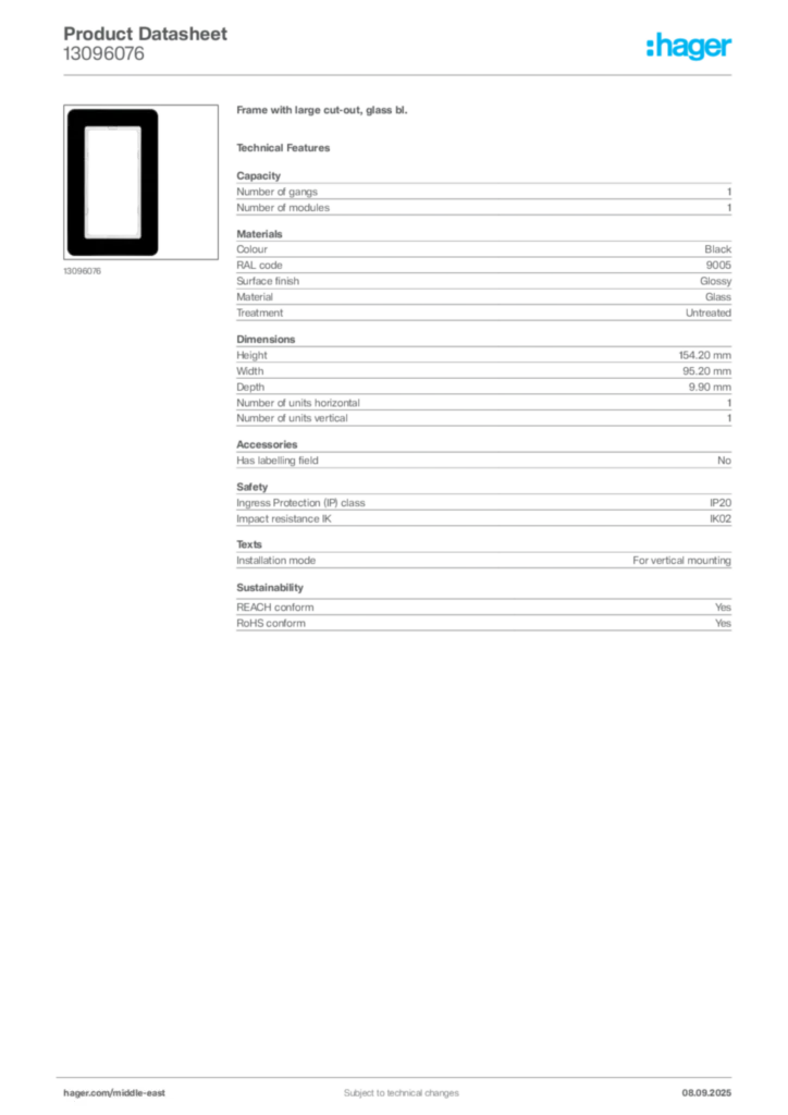 Image Hager Product data sheet 13096076  | Hager